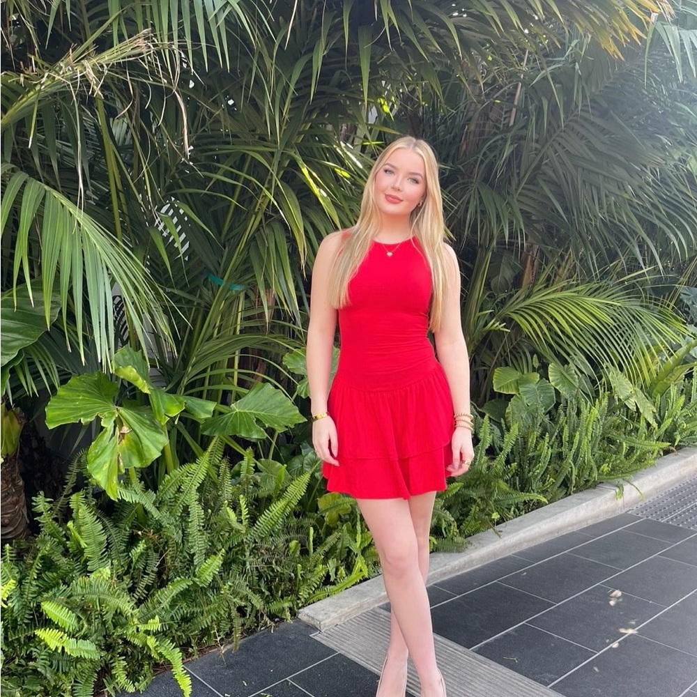 BRAND NEW RED DROP-WAIST DRESS. SIZE SMALL